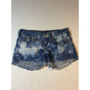 True Religion Jeans Shorts Womens 27 Blue Acid Wash Denim Cut Off Frayed Hem